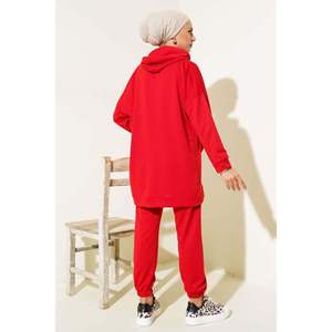 Ensemble 2 pièces à capuche avec jambe élastique rouge pour femme - Product Image 2