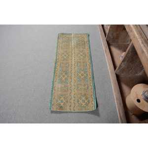 Alfombra Vintage, Pequeña, 1.5x3.9 pies, Alfombra Turca, Alfombra de Lana con Diseño Floral Azul - Product Image 1