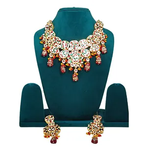 Ensemble de collier vintage en or Kundan avec pendentif rouge, magnifique bijou de mariée et de mariage pour filles, plaqué or - Product Image 2