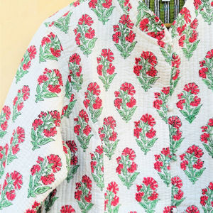 แจ็กเก็ตผ้าฝ้ายบุนวมพิมพ์ลายดอกไม้สำหรับผู้หญิงเสื้อแจ๊กเก็ตลำลองกระดุมเสื้อใส่ได้ทุกฤดู - Product Image 1