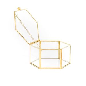 Handmade Brass Framed Hexagon Glass <b>Box</b> Decorative Jewelry Organizer Countertop Display Case Clear Glass Terrarium Storage <b>Box</b> - Product Image 3