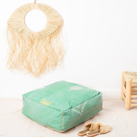 Pouf carré en soie fait main, motif cactus turquoise, style tapis marocain traditionnel, vintage, pour l'extérieur, chambre, hôtel, salon