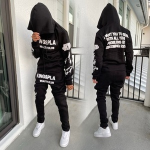 New Custom <b>Rhinestone</b> Tracksuit Flare Pants Set Men Two Piece Sets Crop <b>Top</b> Puff Print Mens Flared Sweatpants and Hoodie Sets - Product Image 4