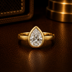 Anillos de Compromiso y Matrimonio de Oro Puro de 14K con Diamante Cultivado en Laboratorio de Corte Pera de 2.00 Ct, Certificado IGI, Engaste en Bisel, Joyería Personalizada - Product Image 1