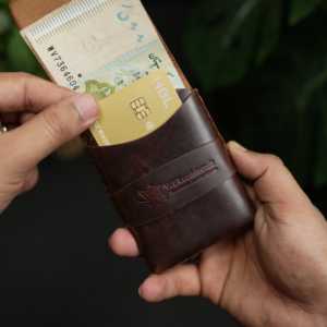 No. Cartera de Tarjetas 101 Hecha a Mano, Todo en Uno, de Cuero de Grano Completo, Unisex, Delgada, Compacta, Color Marrón Vintage - Product Image 1