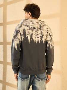 Top Fashion 100% coton 350gsm Smoke Ombre Hoodie surdimensionné Drop Shoulder avec logo brodé et fermeture zippée pour l'hiver - Product Image 2