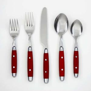 High Quality Wholesale Restaurant Silver <b>Cutlery</b> Sets Stainless Steel Flatware Red Resin Handle for Western Wedding Dinner - Product Image 1