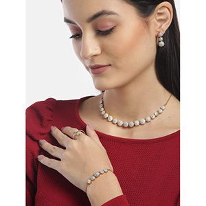 Classic One Stone Combo Necklace <b>Set</b> Zircon <b>Pearl</b> Diamond Gold Plated Fine Jewelry for Wedding Party Engagement Flower Pattern - Product Image 4
