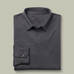 Polo de Manga Larga Personalizado Más Vendido para Hombre, Corte Clásico, 100% Algodón, Polo de Jersey Elegante de Manga Larga, Gris Grafito - Product Image 4