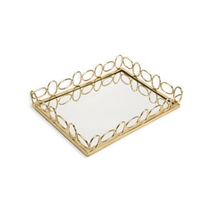 Plateau miroir décoratif de Noël en gros avec plateau de service en or de luxe à texture parfaite en métal poli. - Product Image 5