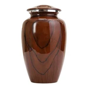 Guci Logam Motif Kayu Coklat untuk Abu Kremasi Dewasa, Tahan Lama, Kapasitas 220 Inci Kubik - Product Image 1