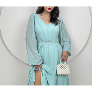 Robe trapèze en mousseline de soie à col en V avec taille naturelle 1032 - Product Image 5