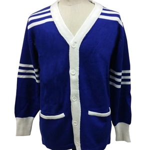 Cárdigan de Punto para Hombre, Cuello en V, Color Azul Rey, Lana/Acrílico, Manga Larga, para Invierno, Casual, con Botones y Patrón de Letras - Product Image 1