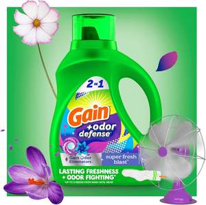 Detergente líquido para ropa Gain Odor Defense, aroma Super Fresh Blast, 2 x 65 fl oz, 2 x 45 lavados, total de 90 lavados, Lavandería - Product Image 3