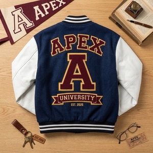 แจ็คเก็ตหนังสีขาวกรมท่าแบบสั่งทำพิเศษ แจ็คเก็ตบอมเบอร์วินเทจสไตล์ Letterman เสื้อผ้าสตรีทแวร์ ผู้ผลิต OEM ODM แบรนด์ส่วนตัว สหรัฐอเมริกา - Product Image 2
