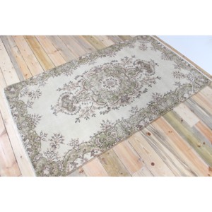 พรมวินเทจขนาด 3.9x6.6 ฟุต ลายดอกไม้สีเบจ สไตล์ตุรกี - Product Image 2