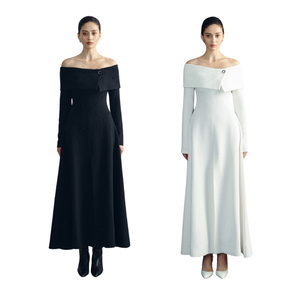 ชุดเดรสผ้าฝ้ายผสมผ้าเจอร์ซีย์ของผู้หญิงมาใหม่ชุดเดรสเปิดไหล่ประดับด้วยลูกปัด - Product Image 1