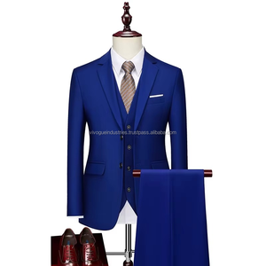 Costume d'affaires trois pièces en velours côtelé bleu roi anti-plis pour homme et femme, blazer croisé, gilet, style italien, costume de mariage sur mesure - Product Image 1
