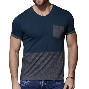 Men Navy & Blue Melange <b>Colour</b> <b>Blocked</b> Round Neck 100% Cotton Knitted Breathable Eco-Friendly T-shirt Manufacturer by EVERGLOW - Product Image 1