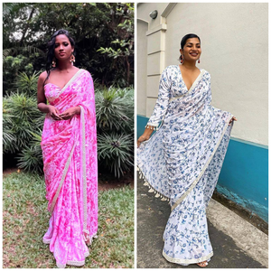 Sari Georgette liso Original impreso Digital con encaje de espejo y encaje Kodi Real, ropa de mujer de fiesta de Bollywood indio - Product Image 6