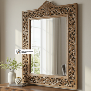 Espejo de Pared Tallado Art Deco de Madera Maciza de Lujo, Hecho a Mano, Ecológico, Decoración para el Hogar y Bodas - Product Image 1
