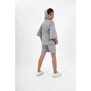 ชุดกางเกงขาสั้นมีฮู้ดผ้าสองชั้นสไตล์โอเวอร์ไซส์สำหรับเด็กผู้หญิง - Product Image 2