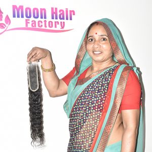 Extensiones de Cabello Humano de Templo Indio de la Mejor Calidad, Cierre HD, Ondulado, Textura Suave y Sedosa, Largo y Grueso, Disponible para la Venta por Exportación - Product Image 4