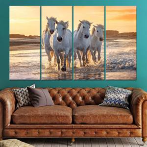 Tableau sur toile imprimé avec des chevaux au galop - Décoration murale élégante pour les amoureux des chevaux, toile enveloppée 4P - Product Image 1