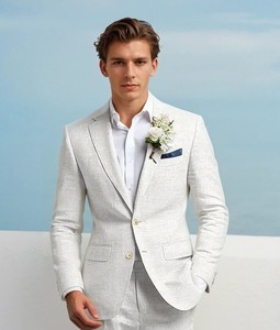 Viscose/Polyester grande taille respirant mariage Tuxedos hommes Blazer costumes pantalons simple boutonnage été plage vêtements de cérémonie pour - Product Image 1