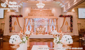 Ceremonia de boda tradicional del sur de la India Configuración de escenario Tema de oro rojo Recepción DE BODA Escenario Tema DE BODA indio Decoración de escenario - Product Image 4