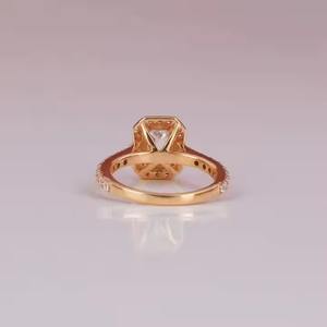 Luxurious Emerald Cut Lab Grown Diamond Halo Setting Engagement <b>Ring</b> 14KT Gold Plated Trendy Style Gift <b>Ring</b> for Women - Product Image 2