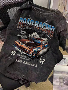 T-shirt imprimé vintage lavé pour hommes avec impression numérique finition lavée à l'acide 100% coton 220g tissu respirant fabriqué au Pakistan - Product Image 5