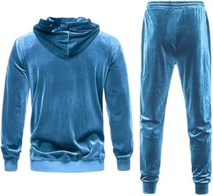 New Stylish Plain Cotton Velour Sweatsuit Custom Two Piece Velvet Tracksuit Men Velour Side <b>Strip</b> Tracksuit Set Men's - Product Image 2