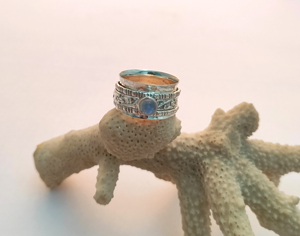 Trendy 925 Silver <b>Moonstone</b> Cabochon Engagement Rings for Women Handmade Silver Flower Pattern Statement Rings Diamond Wedding - Product Image 1
