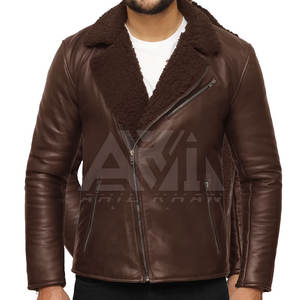 Chaqueta Bomber de Piel para Hombre, con Cuello de Piel, Chaqueta de Cuero Informal para Invierno, OEM ODM - Product Image 3