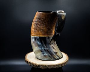 Taza tallada de cuerno de Animal Real, artesanías naturales ecológicas para decoración del hogar, estilo vikingo para recreaciones, festivales y Navidad - Product Image 2
