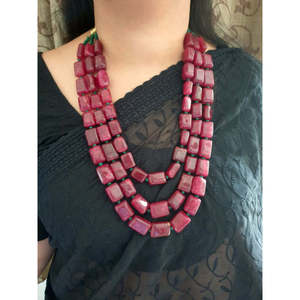 Collar de cuentas semipreciosas rectangulares de color rubí joyería de cuentas de moda - Product Image 4