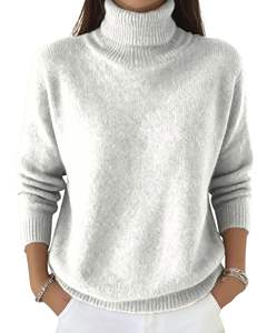 Pull à col roulé gris clair pour femmes, en laine et acrylique, tricoté, manches longues, hiver, fabricant sur mesure, vente en gros, conception OEM - Product Image 1