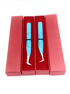 แหนบต่อขนตาสำหรับต่อขนตาสีฟ้าฟ้า90องศาทำจากสเตนเลสสตีลเคลือบผงสีฟ้าออกแบบโลโก้ได้ตามต้องการ - Product Image 4