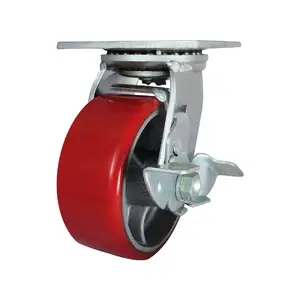 CCE 125MM Locking Iron Caster With Red PU- Heavy Duty