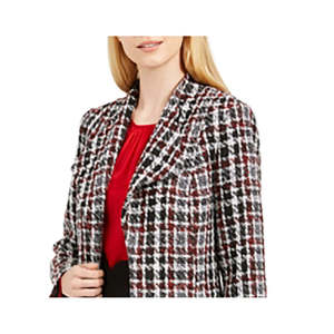 Giacca Topper in Tweed Rosso a Quadri Calvin Klein per Donna, Tessuto Intrecciato, Stile da Ufficio per la Stagione Autunnale, Taglia 14 - Product Image 2