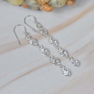 สีขาวท็อปาสพลอยต่างหู 925 เงินสเตอร์ลิงสาวหินต่างหูผู้หญิงห้อยต่างหูเงินเครื่องประดับ - Product Image 3