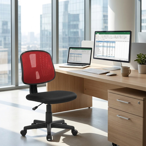 Seattle Modern Swivel Chair Adjustable Height and Headrest Wood PP Foam Material <b>Black</b>/Red for Home Office Use - Product Image 2