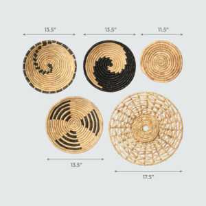 Ensemble de 5 paniers muraux tissés en spirale en jonc de mer, artisanat, styles de tenture murale. - Product Image 2