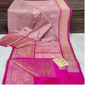 Fabricado a medida en telas de seda de brocado con borde verde y rosa y saris ideales para diseñadores de moda y tiendas de moda para reventa - Product Image 6