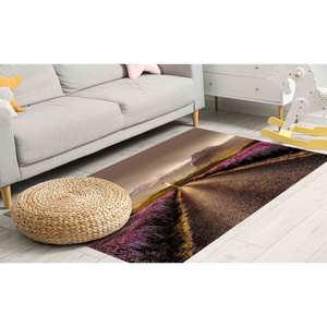 Alfombra con diseño de caminos de flores rosas: alfombra impresa con motivos de paisajes naturales, alfombra suave no tejida - Product Image 3