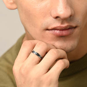 NOVAMART Fine Buy Premium 925 Pure Sterling <b>Silver</b> <b>Rings</b> for <b>Men</b> Geometric Design with Zircon or Pearl Rhodium Gold Plated Multi - Product Image 4