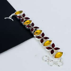 Citrine & Red Garnet Gemstone Handmade 925 Sterling <b>Silver</b> Bracelet Antique Bracelet Garnet Jewelry For Gifts Bracelet For <b>Women</b> - Product Image 4