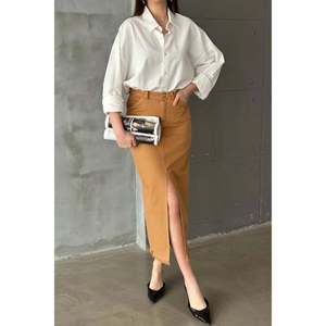 Falda de Gabardina Teñida Color Camel con Borlas - Camel - Product Image 3