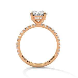 Anillo de Compromiso Solitario Redondo con Diamante de Laboratorio, Oro Sólido o Plata 925, Engaste Pavé de 4 Puntas, Personalizable en 10K, 14K, 18K - Product Image 5